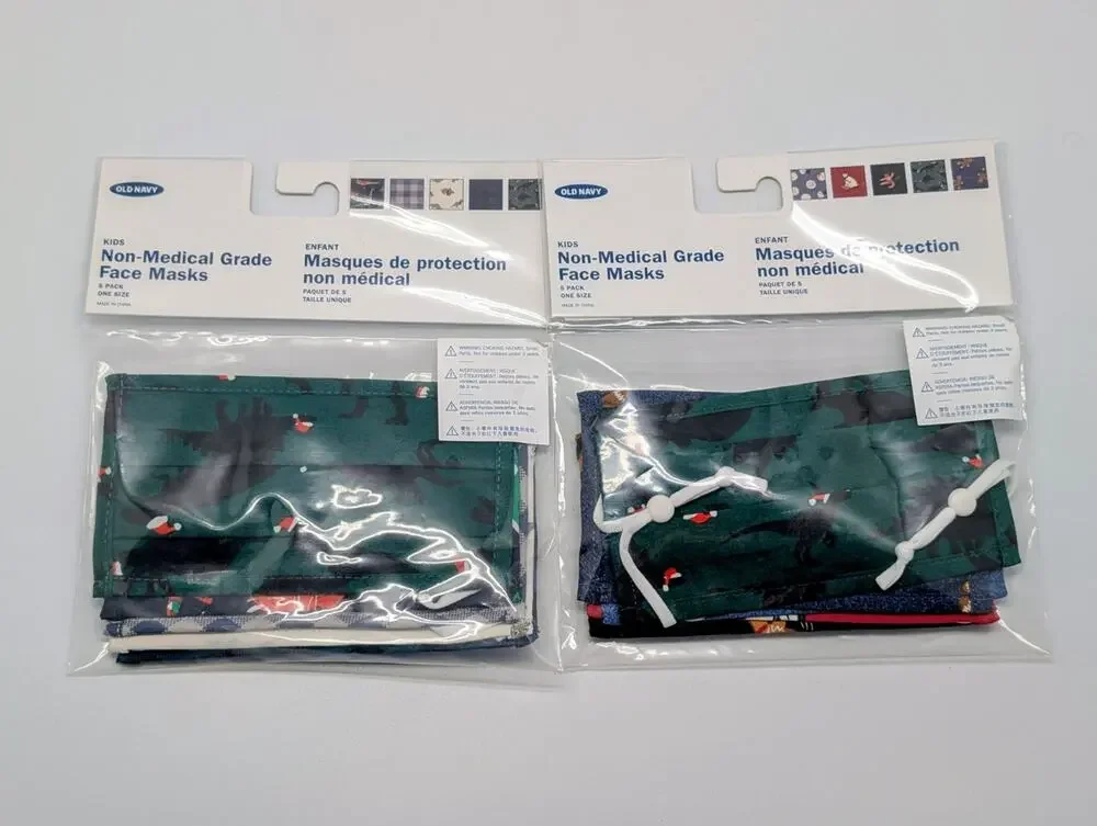 2 NEW Old Navy Kids 5 Pack Non Medical Grade Face Masks - Xmas & Dinos Themed